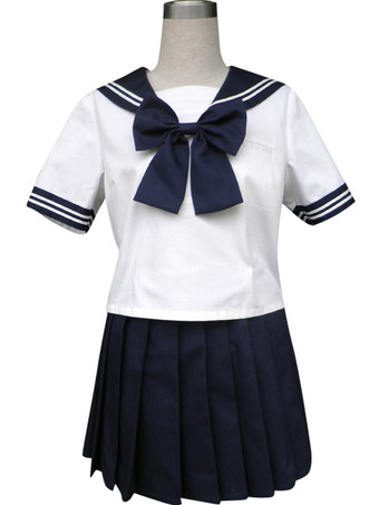 Royal Blue Solide Short Sleeves Sailor School Uniform Cosplay Costume