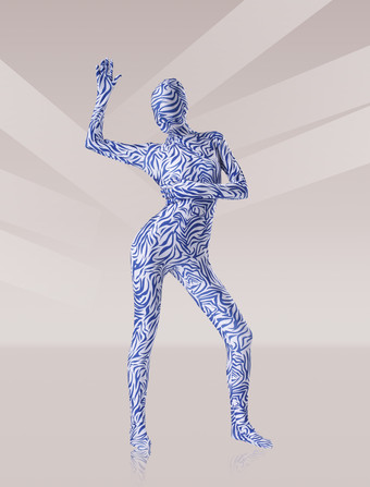 Carnevale Costume di Zentai Lycra mimetico stampato con strisce bianche e nere unisex Halloween