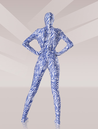 Carnevale Costume di Zentai Lycra mimetico stampato con strisce bianche e nere unisex Halloween