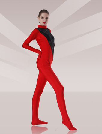 赤とキャットスーツ全身タイツブラックライクラレース