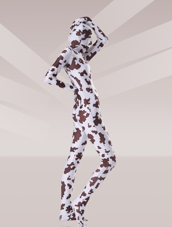 パターニング全身タイツ モーフスーツ 牛柄 ライクラ スパンデックス生地 全身タイツ ユニセックス フルボディスーツ