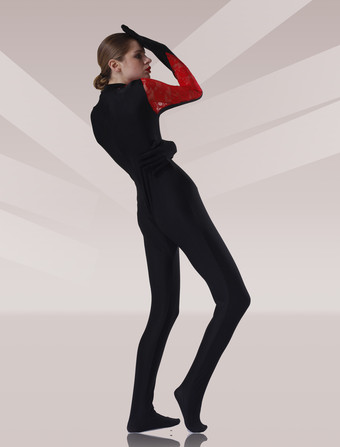 パターニング全身タイツ 全身タイツ，キャットスーツ　ブラック＆レッド　ユニセックス　大人　コスチューム　 ハロウィン