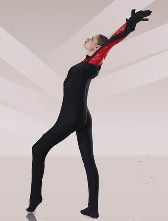 パターニング全身タイツ 全身タイツ，キャットスーツ　ブラック＆レッド　ユニセックス　大人　コスチューム　 ハロウィン