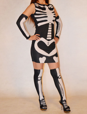 モンスター全身タイツ ハロウィン 人間の骨格ライクラ スパンデックス女子キャットスーツをブラックします。