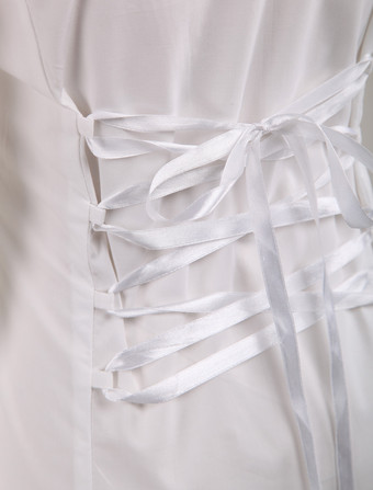 ホワイト　ロリィタブラウス　リボン　長袖　スタンドカラー　フリル