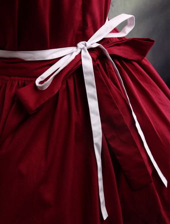 ロリータセパレート，レッド＆ホワイト　メイド風　ショートスリーブ　スィート　コットン　