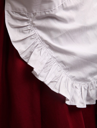 ロリータセパレート，レッド＆ホワイト　メイド風　ショートスリーブ　スィート　コットン　