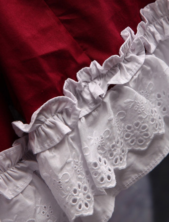 ロリータセパレート，レッド＆ホワイト　メイド風　ショートスリーブ　スィート　コットン　