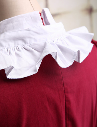 ロリータセパレート，レッド＆ホワイト　メイド風　ショートスリーブ　スィート　コットン　