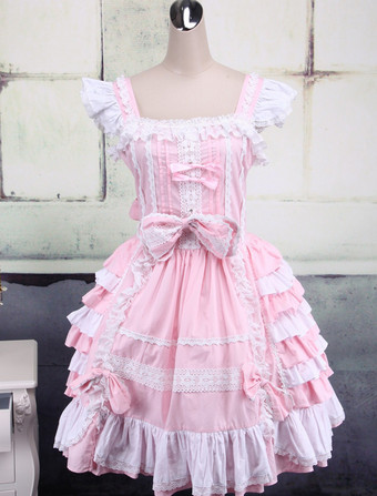 Lolitashow Pink And White Sleeveless Bow Bandage Sweet Lolita Dress