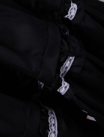   ゴスロリ　コットン　ロリィタワンピース　半袖　ブラック　レースアップ　白いレーストリム