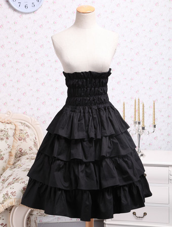 Lolitashow Classic Cotton Black Ruffle Lolita Skirt