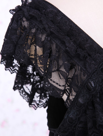 ゴスロリ　ゴシックロリィタドレスJSK　レースフリル　トリムロリータジャンパースカート　ブラック　リボン　アイドル衣装