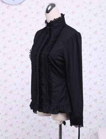 ゴスロリ　ロリータトップス　ロリィタブラウス　ブラック　コットン　クラシック　ゴシック　クラシカル　クラロリ　パンク　お茶会　デート　入学式　卒業式　イベント