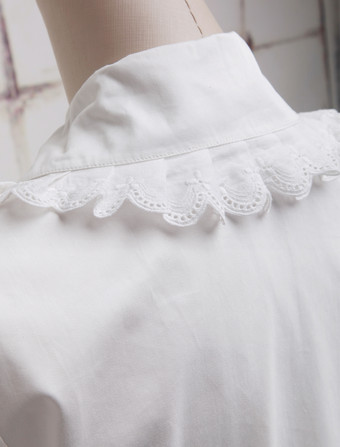 スウィート　ロリィタブラウス　長袖　コットン　フリル　レーストリム　ターンダウンカラー