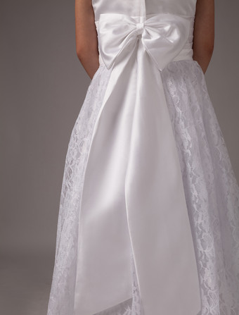 結婚式 子供ドレス フラワーガール 子供用フォーマルドレス ホワイト ウェディングパーティードレス ノースリーブ サテン Aライン キッズ フォーマル ラウンドネック 発表会 ロング丈 ファスナー リボン ウェディング