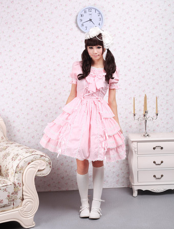 Dolce rosa kawaiii Lolita OP Dress maniche corte increspature Design