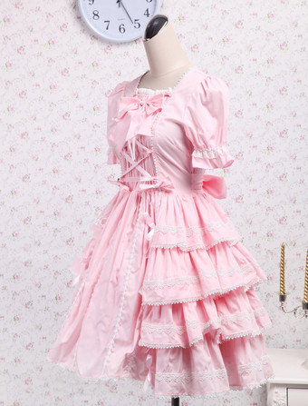 甘いピンクロリータOPドレス　2025　ショートスリーブ　フリルデザイン　アイドル衣装 