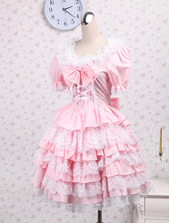 ロリータ服　ワンピース　ピンク　オーダーメイド可能　ショートスリーブ　