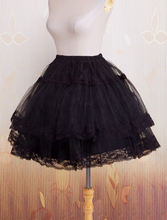 ペティコート　ロリィタパニエ　ブラック　レーストリム