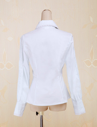 ホワイト　コットン　ロリィタブラウス　折り襟　ターンダウンカラー　リボン