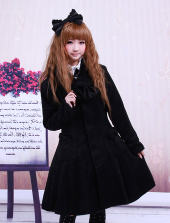 Black Wool Bow Long Sleeves Women's Lolita Outfit