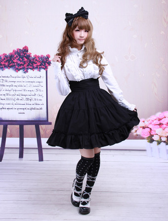 Ruffles jupe Lolita de coton noir taille haute Déguisements Halloween