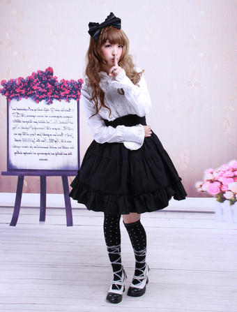 Ruffles jupe Lolita de coton noir taille haute Déguisements Halloween