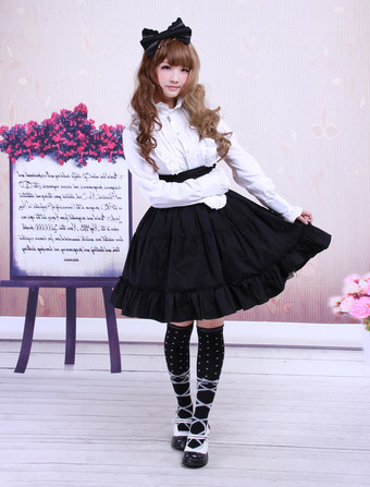 Ruffles jupe Lolita de coton noir taille haute Déguisements Halloween