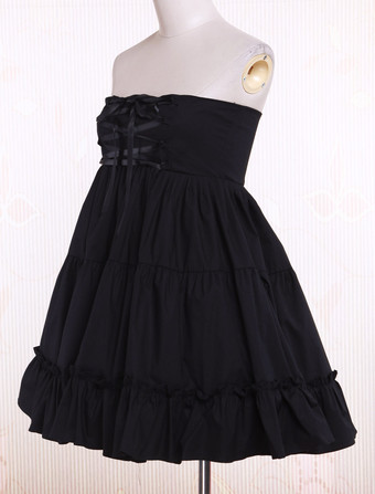 Ruffles jupe Lolita de coton noir taille haute Déguisements Halloween