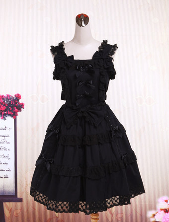 ロリータジャンパースカートブラック　ティアド　リボン　クラシック＆トラディション　コットン　