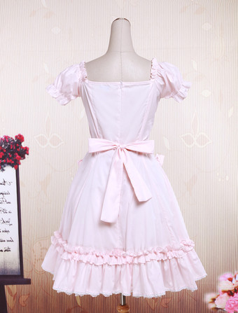 Cotton Pink Lace Short Sleeves Cosplay Lolita Dress