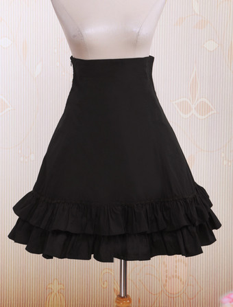 Lolitashow Black High Waist Lolita Short Skirt Lace Up Layered Ruffles