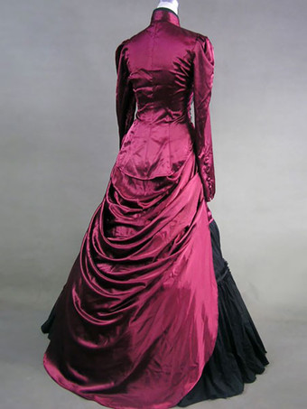 中世 ドレス プラスサイズ 女性用 プリンセス 貴族ドレス ワインレッド 長袖 ヴィクトリア風 祝日 レトロ ヨーロッパ 宮廷風 中世 ドレス・貴族ドレス バーガンディ