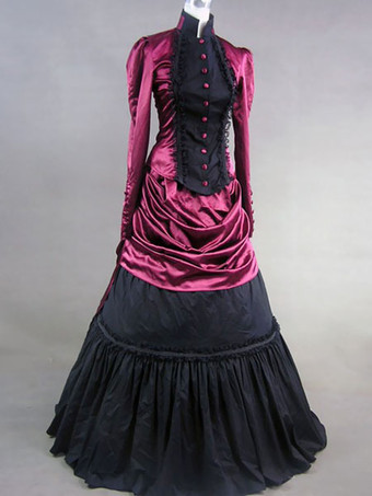 中世 ドレス プラスサイズ 女性用 プリンセス 貴族ドレス ワインレッド 長袖 ヴィクトリア風 祝日 レトロ ヨーロッパ 宮廷風 中世 ドレス・貴族ドレス バーガンディ