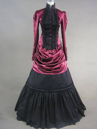 Gótico vitoriano vermelho clássico Lolita bola vestido longo vestido Halloween