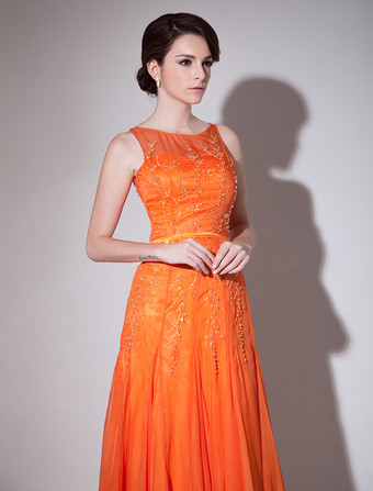 イブニングドレス ラウンドネック プロムドレス Aライン パーティードレス ブリックレッド シフォン ファスナー ロング丈 ナチュラルウェストライン フォーマルドレス 演奏会ドレス 結婚式 二次会ドレス 発表会 ビーズ ウェディング