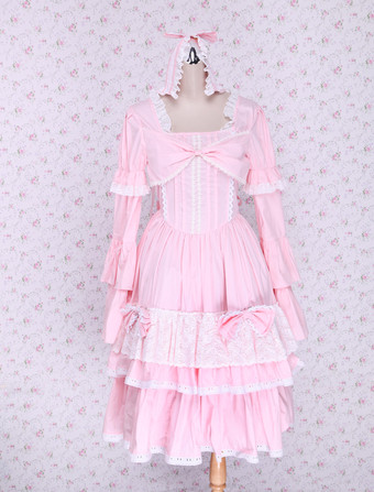 ピンク ゴスロリ ワンピース　ブラック　コットン　ゴシックドレス　ロリータアイドル衣装