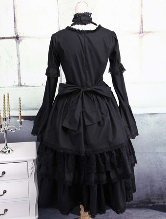 ゴスロリ ワンピース　ブラック　コットン　ゴシックドレス　ロリータアイドル衣装