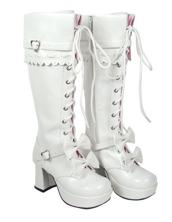 ロリータブーツ　チャンキーヒール　ホワイト　PU　ミッドカーフ(筒丈15～34cm)　丸いつま先　
