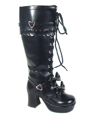 ロリータブーツ　チャンキーヒール　ホワイト　PU　ミッドカーフ(筒丈15～34cm)　丸いつま先　