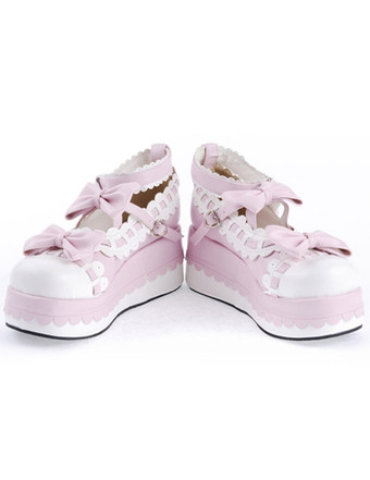 ロリィタパンプス　シューズ　ハイプラットフォーム　靴　リボン　