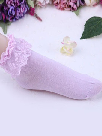 パープル ロリータ靴下，ブルー　単色　ラッセルレース　コスプレ　可愛い