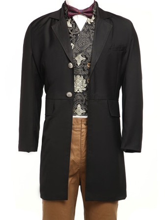 男性用レトロ衣装　コスチューム　ギャバジン　大人用　ブラック　長袖　コート　 ハロウィン