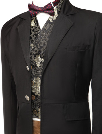 男性用レトロ衣装　コスチューム　ギャバジン　大人用　ブラック　長袖　コート　 ハロウィン