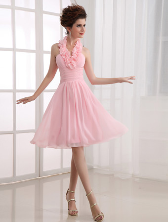 Bridesmaid Dresses With Bows Milanoo Short Bridesmaid Dress With Ruffles Halter Neck