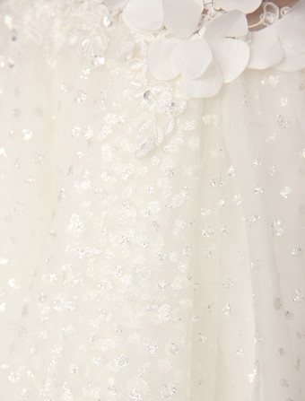 Robe de mariée courte robe de mariage tissu de pailletes décoré des fleur col v dos nu au genou
