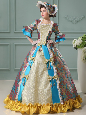 中世 ドレス 女性用 プリンセス 貴族ドレス ブルー 半袖 ロココ調 祝日 レトロ ヨーロッパ 宮廷風 中世 ドレス・貴族ドレス