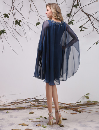 結婚式 母親ドレス Aライン ミセスドレス フォーマル ダークネイビー ウェディングパーティードレス Vネック シフォン お呼ばれ 謝恩会 成人式 二次会 ひざ丈 結婚式のお呼ばれドレス ファスナー アップリケ ウェディング