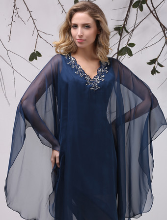 結婚式 母親ドレス Aライン ミセスドレス フォーマル ダークネイビー ウェディングパーティードレス Vネック シフォン お呼ばれ 謝恩会 成人式 二次会 ひざ丈 結婚式のお呼ばれドレス ファスナー アップリケ ウェディング